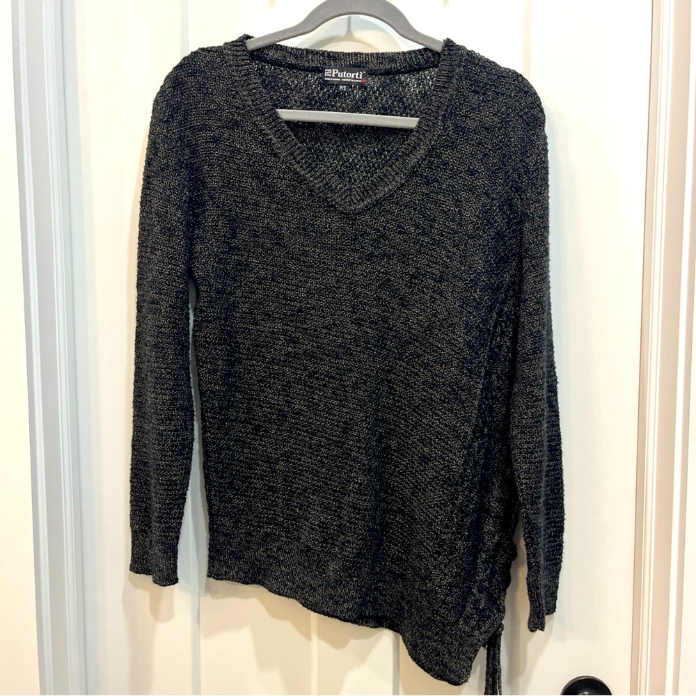 Putorti Women’s Sweater Top Size‎ Small Knit Asymmetric Hem Tie Side Black